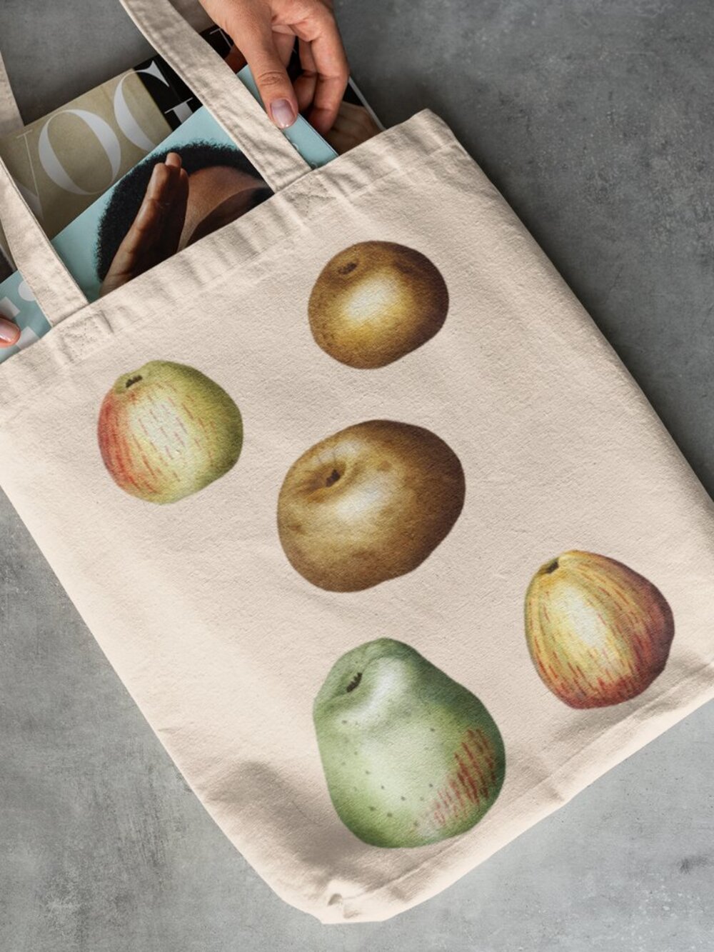 Apple Vintage Botanical Print Graphic Canvas Tote Bag - Picture 2 of 5